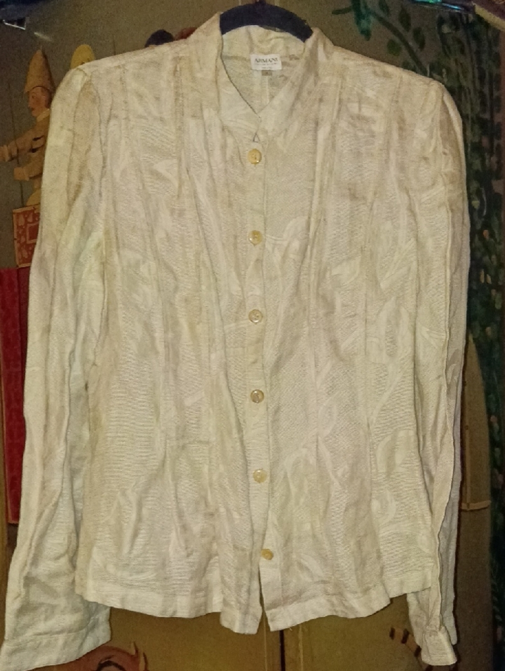 Armani Collezioni Cream Textured Linen Button Shirt